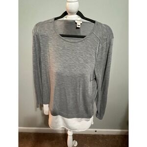 J Crew Gray‎ Womens Size Medium Layered Look Gray Knit Long Sleeve/White Top